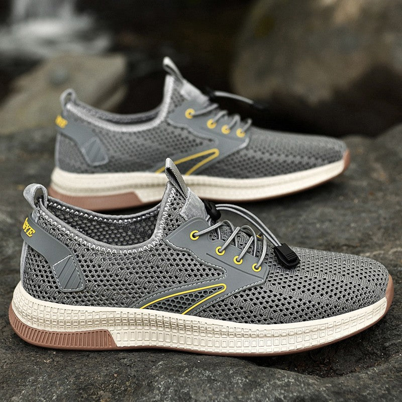Outdoor Men Casual Shoes Genuine Leather Mens Shoes Brand Climbing Hiking Travel Shoes Breathable Man Sneakers Summer Footwear