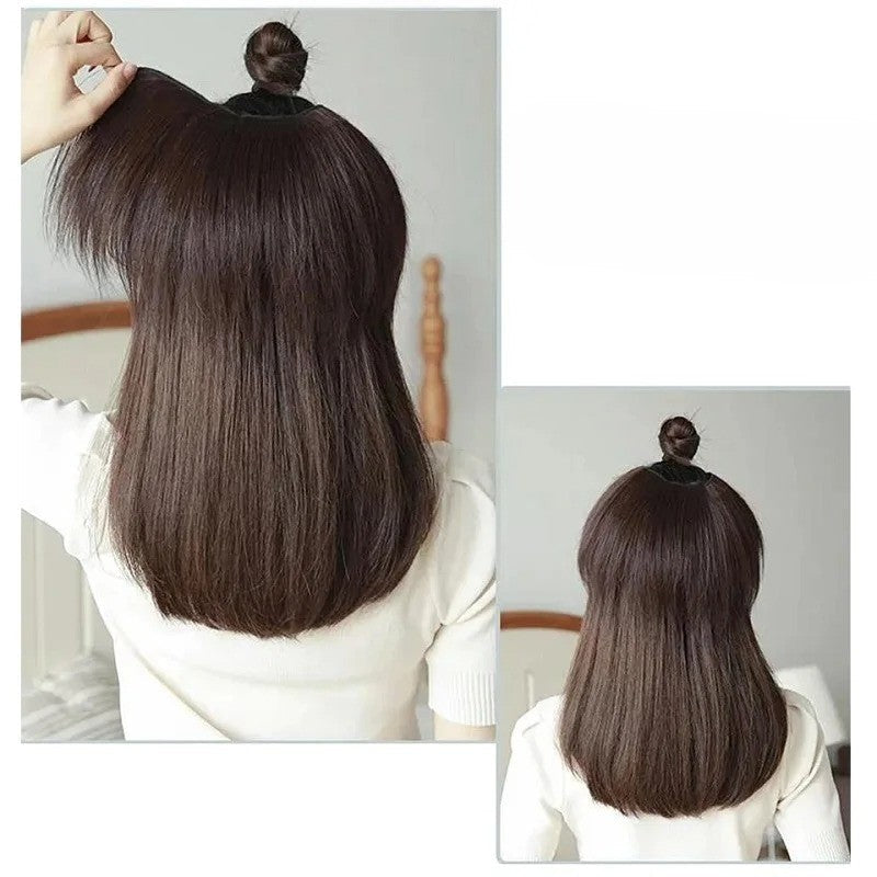 20/30cm Synthetic Short Straight Internal Buckle V-shaped Half Head 4Clips Hair Extension Invisible Hairpiece for Women