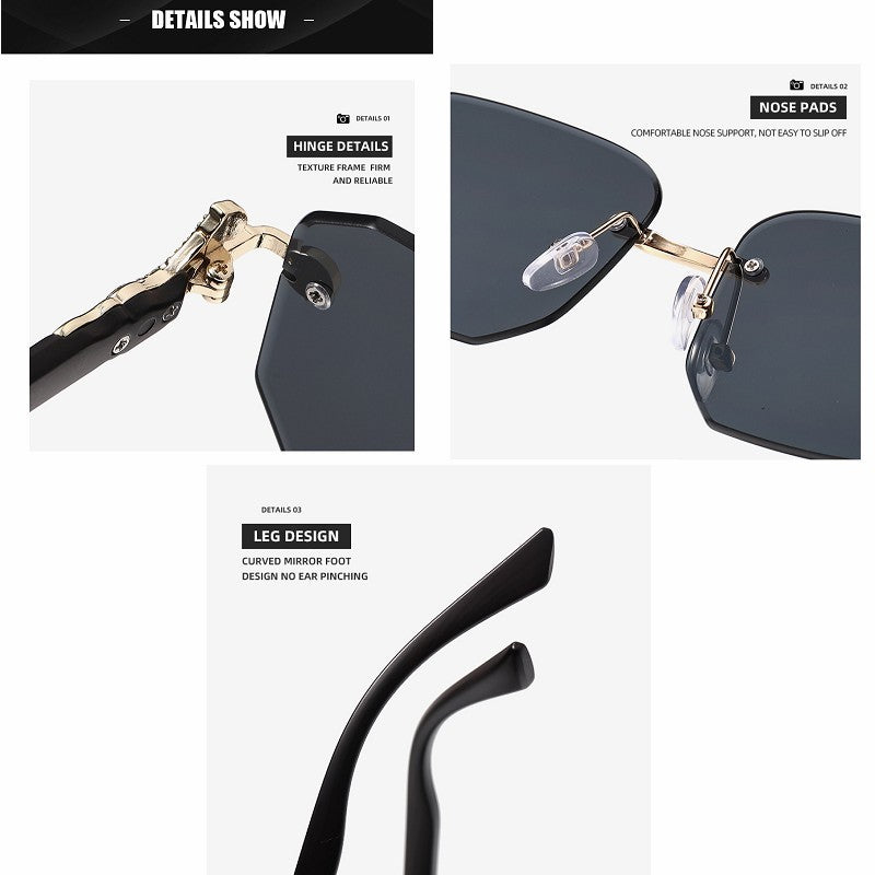 Square Sunglasses For Men Women Fashion Metal Leopard Head Rimless Eyewear Travel And Driving Shades Oculos De Sol UV400