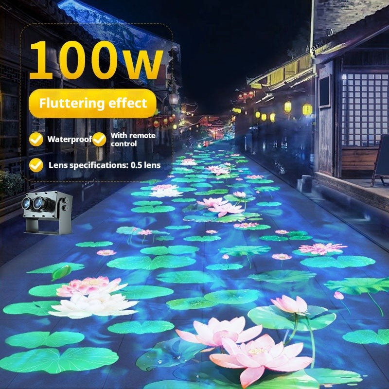 Outdoor Dynamic Water Ripple Projector Lotus Pattern Spotlight for Creative Garden Patio Yard Atmosphere Lighting