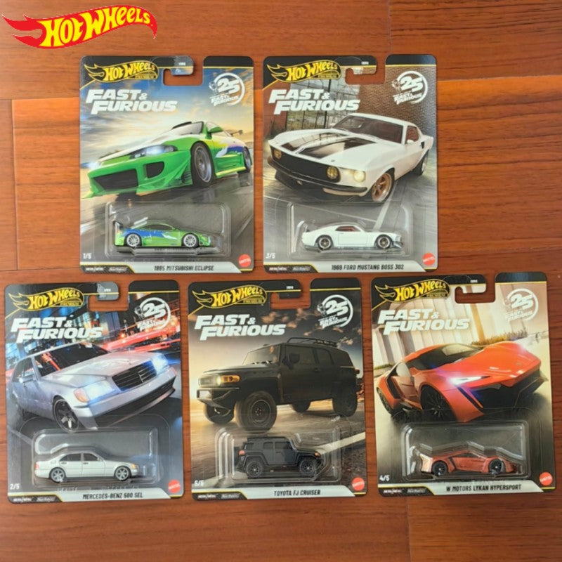New Hot Wheels 1:64 Fast & Furious 25th Anniversary Set Mitsubishi Mercedes Mustang Etc Classic Diecast Vehicle Cars Model