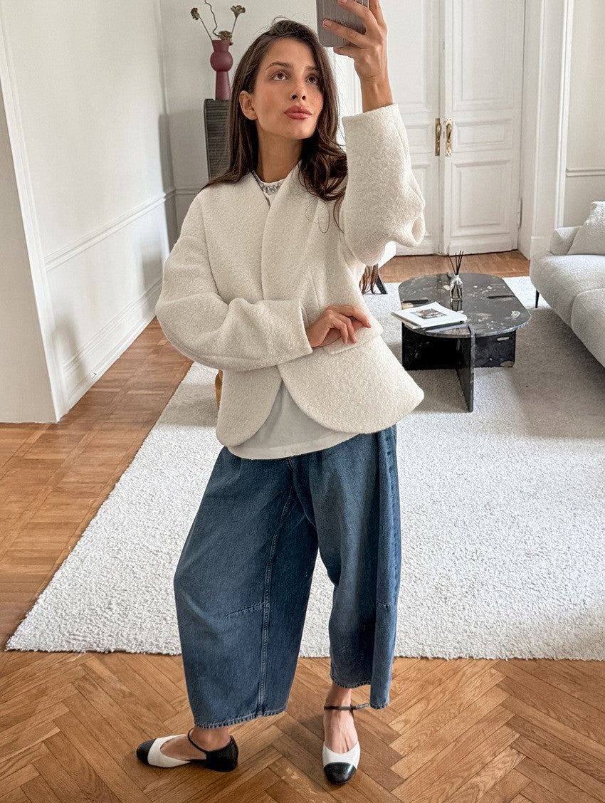 Leisure Solid Color Woolen Short Jacket Women Chic Collar Single Breasted Loose Outerwear Autumn New Daily Commuting Office Coat