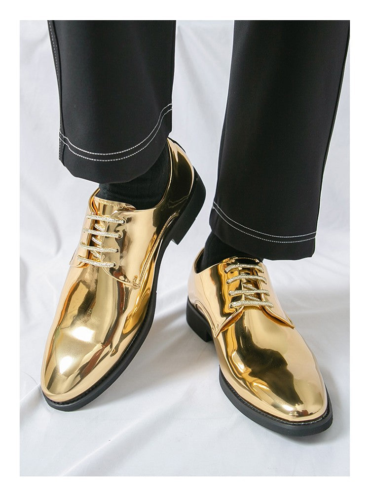 Large Size 38-50 Pointed Leather Shoes Man Business Performance Men's Dress Shoes Luxury Golden Bright Shoes Man Wedding Shoes