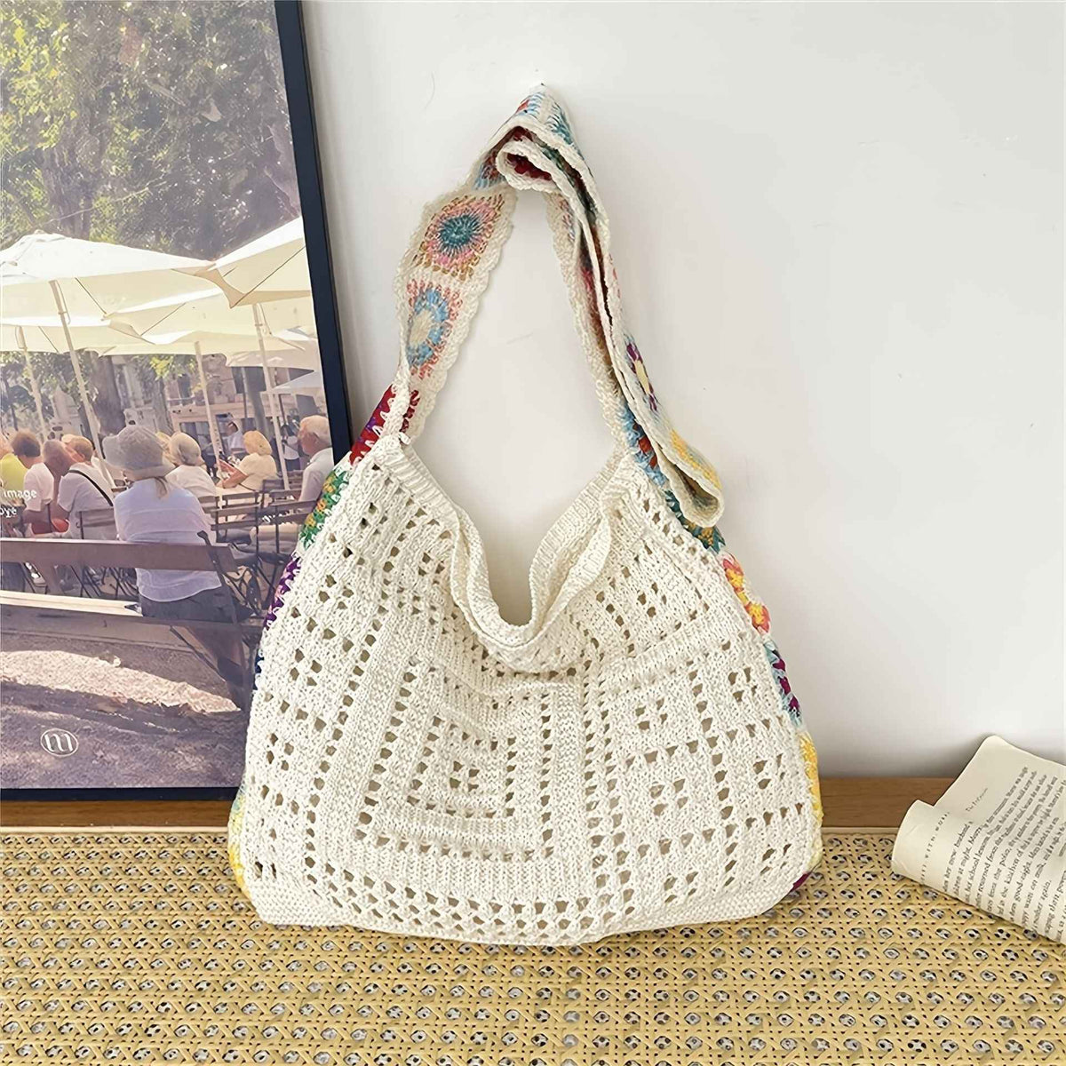 Women's Boho Crochet Bag Designer Flowers Knitted Handbags Large Capacity Summer Beach Woven Shoulder Bag Girls Tote Shopper Bag