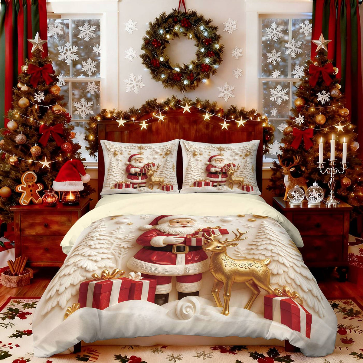 3pcs Merry Christmas Snowman Printed Chipless Bedding Set Multi Size Bedroom Bedding Decoration Machine Washable