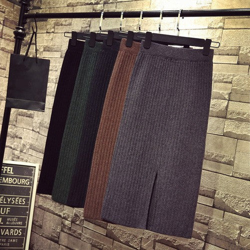 Bodycon Vintage Knit Long Skirt Womens Pencil Fall Winter Skirts Black Streetwear High Waist Harajuku Clothes Wrap Skirt