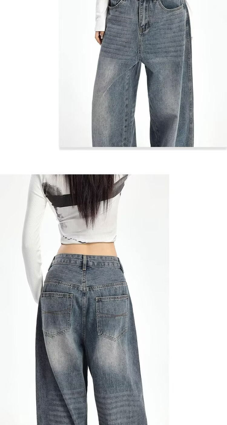 Retro High Waist Wide Leg Jeans Women Summer New plus Size Loose Slimming Pear ape Straight Leg Pants Casual Waed Blue