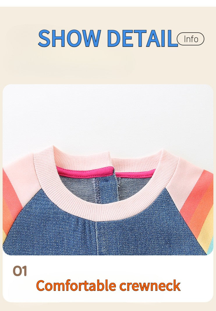 New Girls' Dress Round Neck Children's Princess Dress Denim Fabric Toddler Kids Clothing 4-8Y