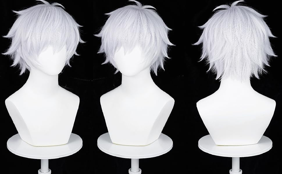 Gojo Cosplay Wig Mens Short Silver Violet synthetic Wig Fluffy Spiky Hair Wigs for Anime Cosplay Halloween Costume