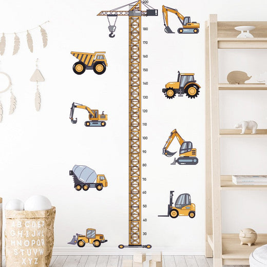 Height Stickers Construction Vehicle Tower Crane for Kids Room Kindergarten Baby Measuring Height Ruler Wall Stickers Boys Gift