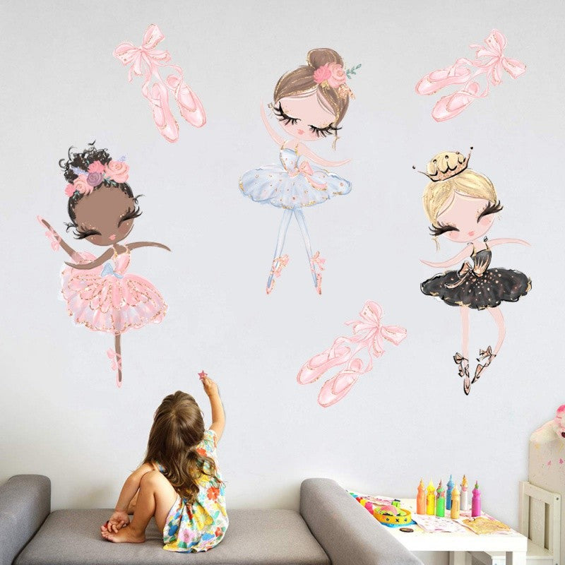 Kawaii Ballet Dace Girl Wall Art Sticker For Living Room Girls Bedroom Decoration Self-adhesive Wallpaper Baby Home Decor