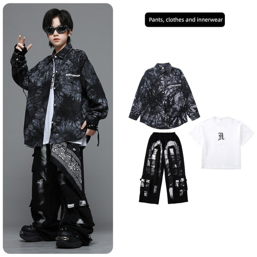 Kids Hip Hop Clothing Shiny Black Coat Top Black Street Jogger Pants for Girls Boys Jazz Dance Costume Clothes