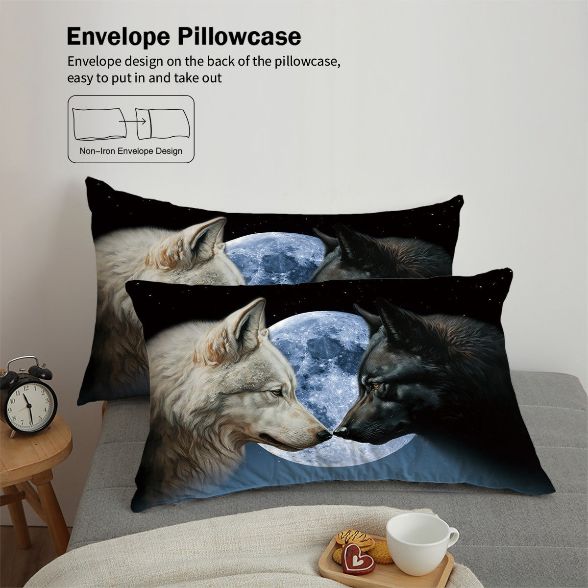 3-piece set, wolf pattern printed bedding set, queen, king, double bed, for bedroom, guestroom, hotel, home decoration