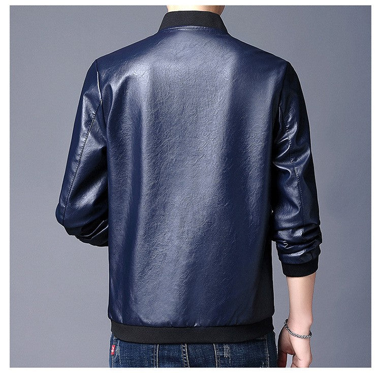 Big size leather jacket men's autumn stand collar men's leather jacket fat guy leather jacket youth motorcycle leather jacket