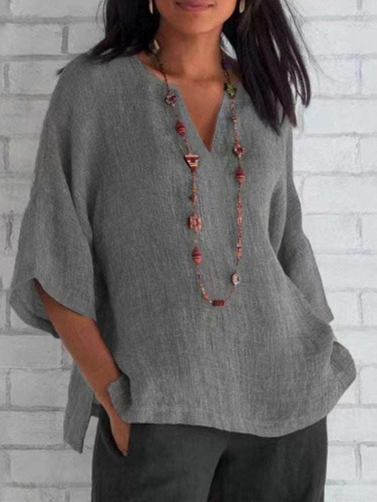 Women's Cotton Shirt 2024 Summer V-Neck Loose Casual Blouse Women Top Femme ?????? ??????? Bluzki Damskie Letnie Black Blouse