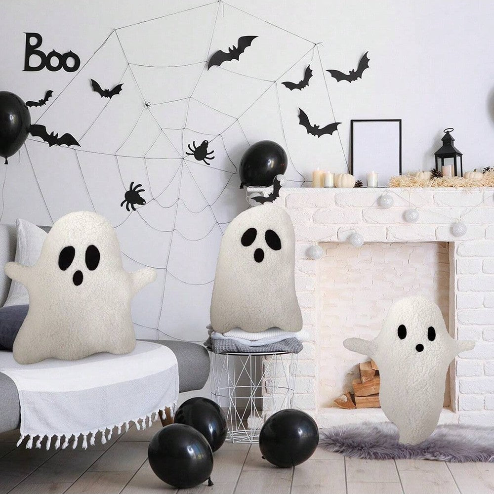 Plush Ghost Throw Pillow Halloween Decor Soft and Cuddly Ghost Shaped Cushion Ideal for Living Room Bedroom or Sofa Decoration
