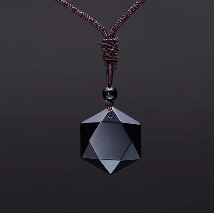 New Fashion Black Obsidian Pendant Necklace Obsidian Star Pendant Lucky Love Crystal Jewelry With Free Rope Drop shipping
