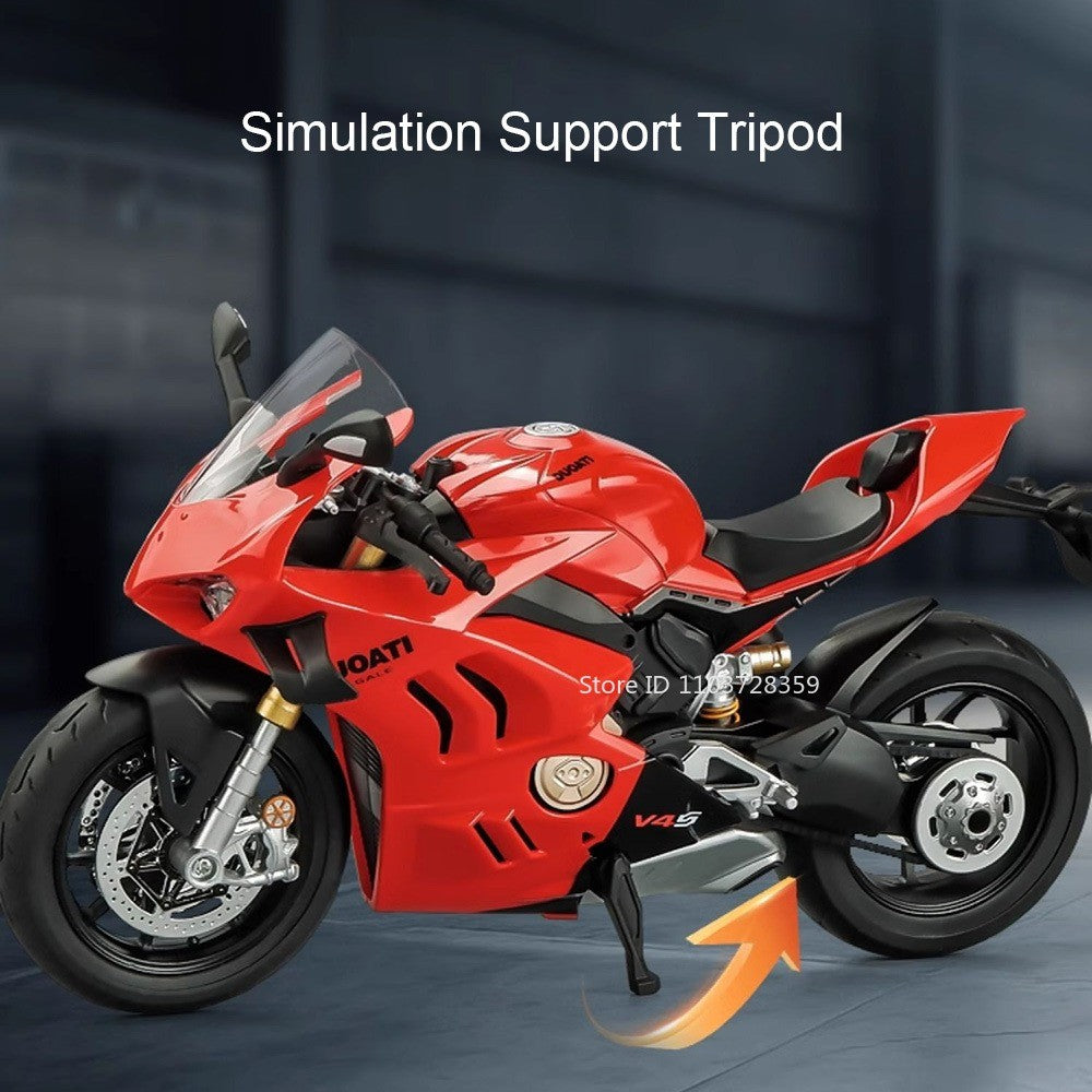 1:9 Scale 1299 V4S Miniature Motorbike Toy Models Alloy Diecast Sound Light Shock Absorption Ornament Motorcycles for Kids Gifts