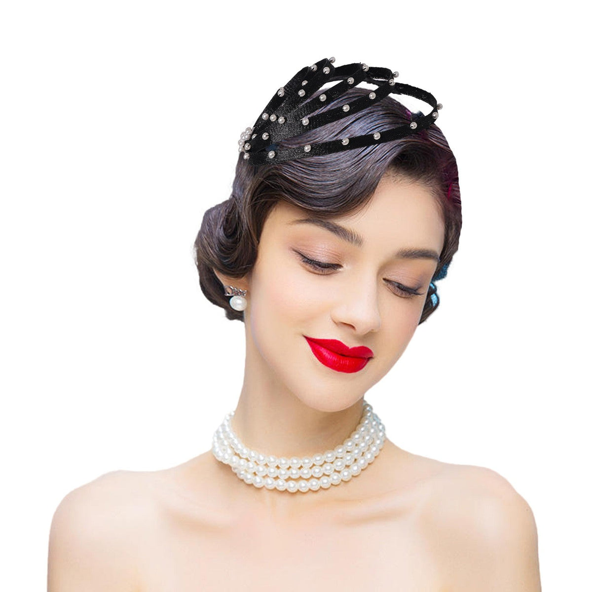 Royal Blue Fascinator Hat with Faux Pearls - Elegant Wedding Headdress, Derby Hats for Women, Cocktail Tea Party Church Events