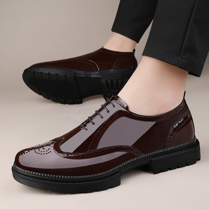 Male Brogue Shoes Thick Bottom Brand Mens Oxfords Shoes Men Patent Leather Fashion Smooth Coiffeur All-match Men's Wedding Shoes