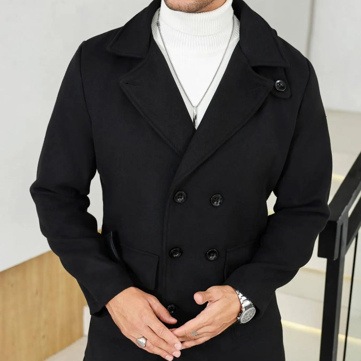 Men's Woolen Overcoat, Casual Fashion Long Sleeve Jacket with Pockets, Fall & Winter Outerwear for Daily Wear & Business