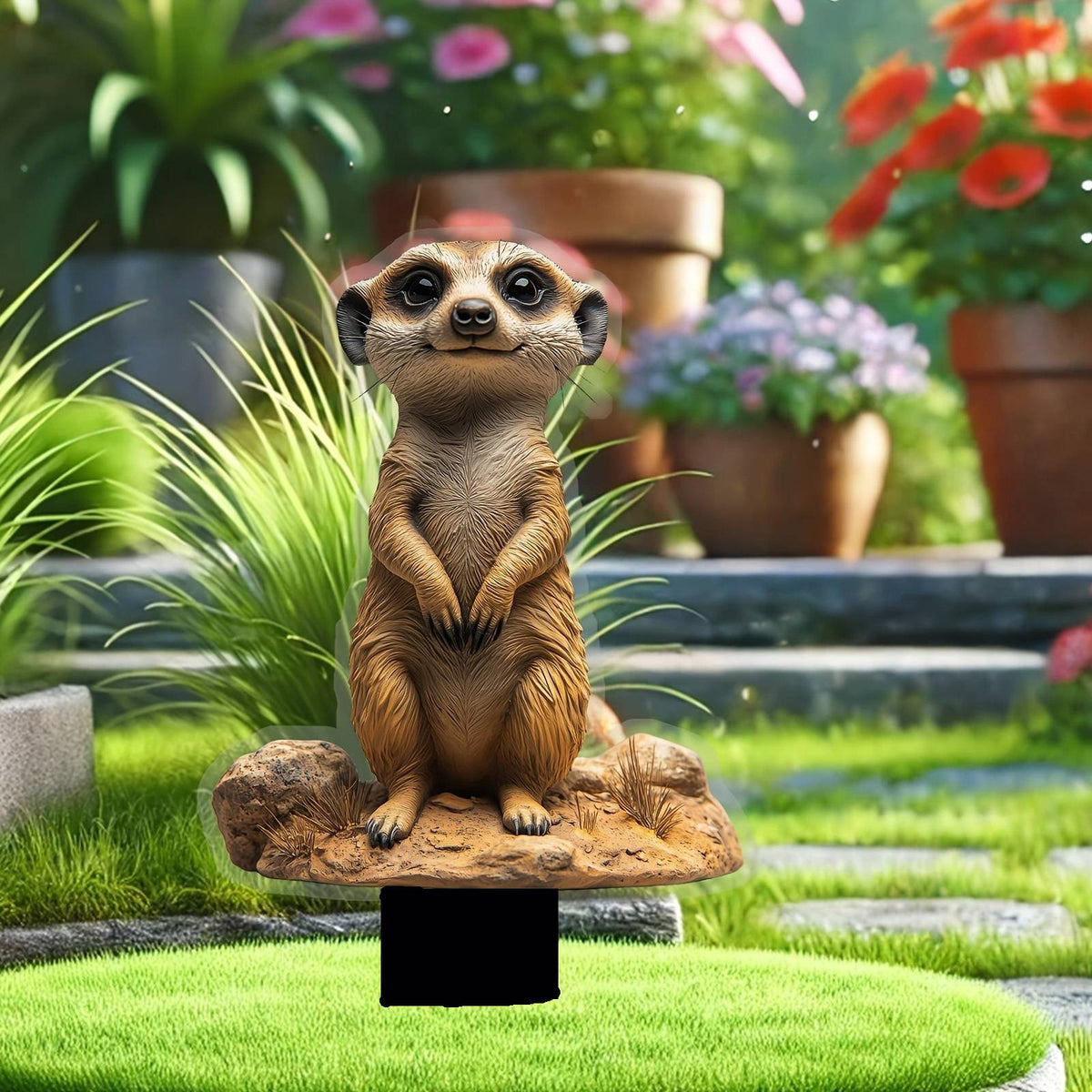 1Pc 2D Flat Acrylic Hamster Garden Stake - Cute Smiling Meerkat with Wise Eyes, Ideal for Lawn & Potted Plants Outdoor Decor