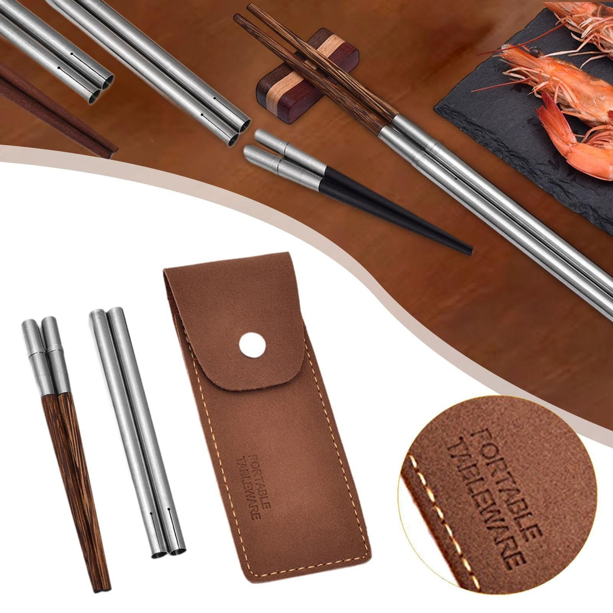 Portable Lightweight Versatile Wooden Chopsticks with Storage Pouch for Outdoor