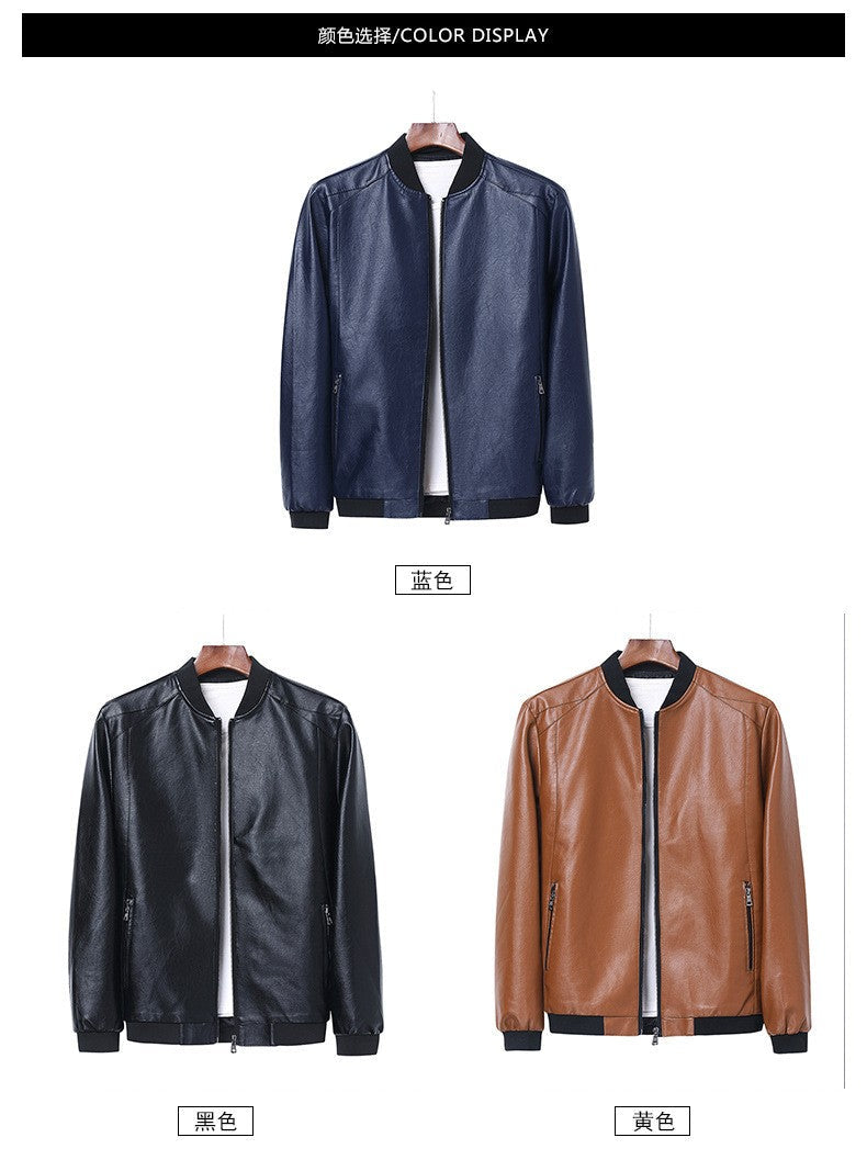 Big size leather jacket men's autumn stand collar men's leather jacket fat guy leather jacket youth motorcycle leather jacket