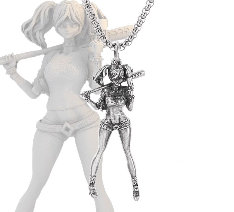 Silver-Plated Anime Mecha Beautiful Girl Girl Pendant Necklace Men and Women Hip-Hop Rock Punk Trendy Jewelry Gift