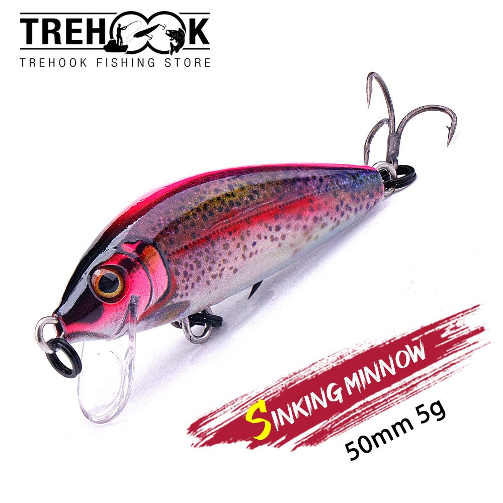 TREHOOK Jerkbait for Bass Trout Pike Sinking Minnow Fishing Lure 50mm 5g Hard Bait Wobblers Crankbait Artificial Fishing Tackle