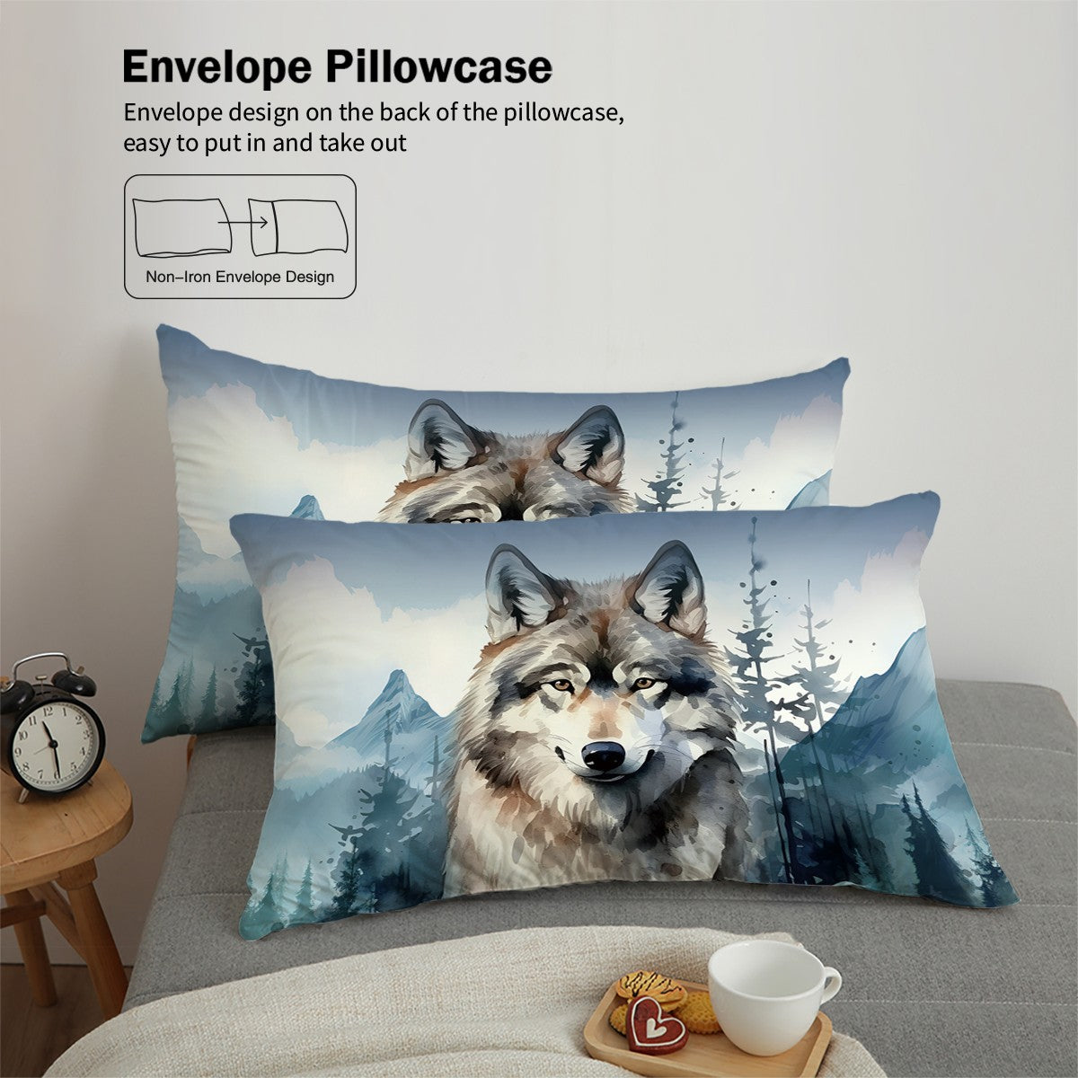 3-piece set, wolf pattern printed bedding set, queen, king, double bed, for bedroom, guestroom, hotel, home decoration
