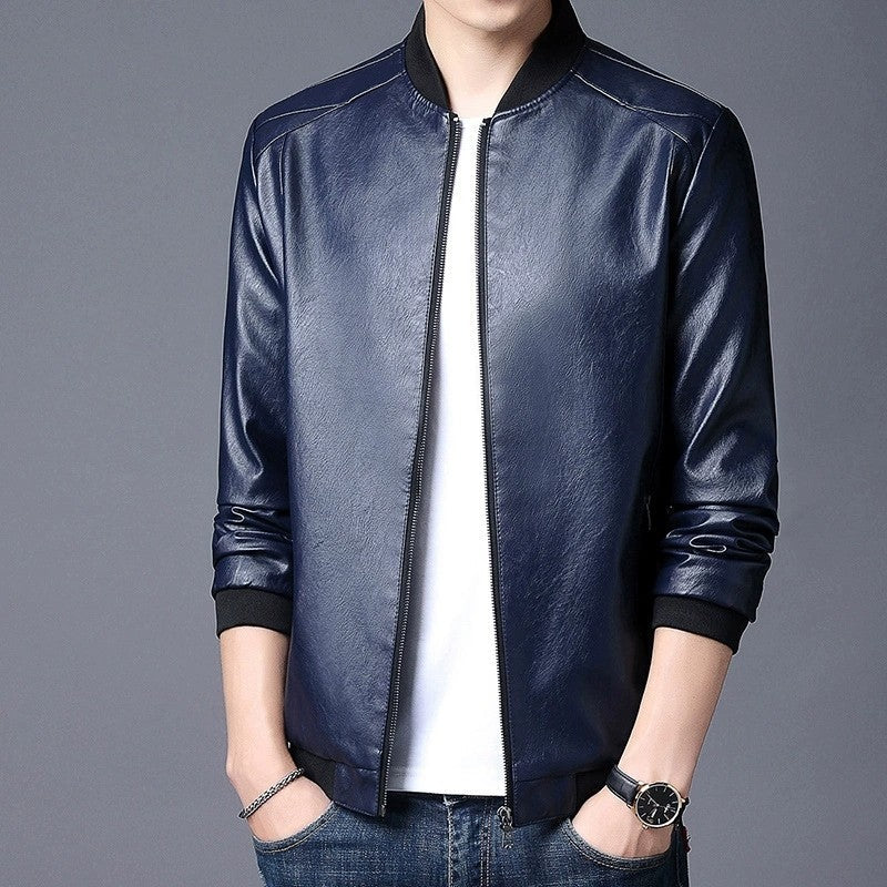 Big size leather jacket men's autumn stand collar men's leather jacket fat guy leather jacket youth motorcycle leather jacket