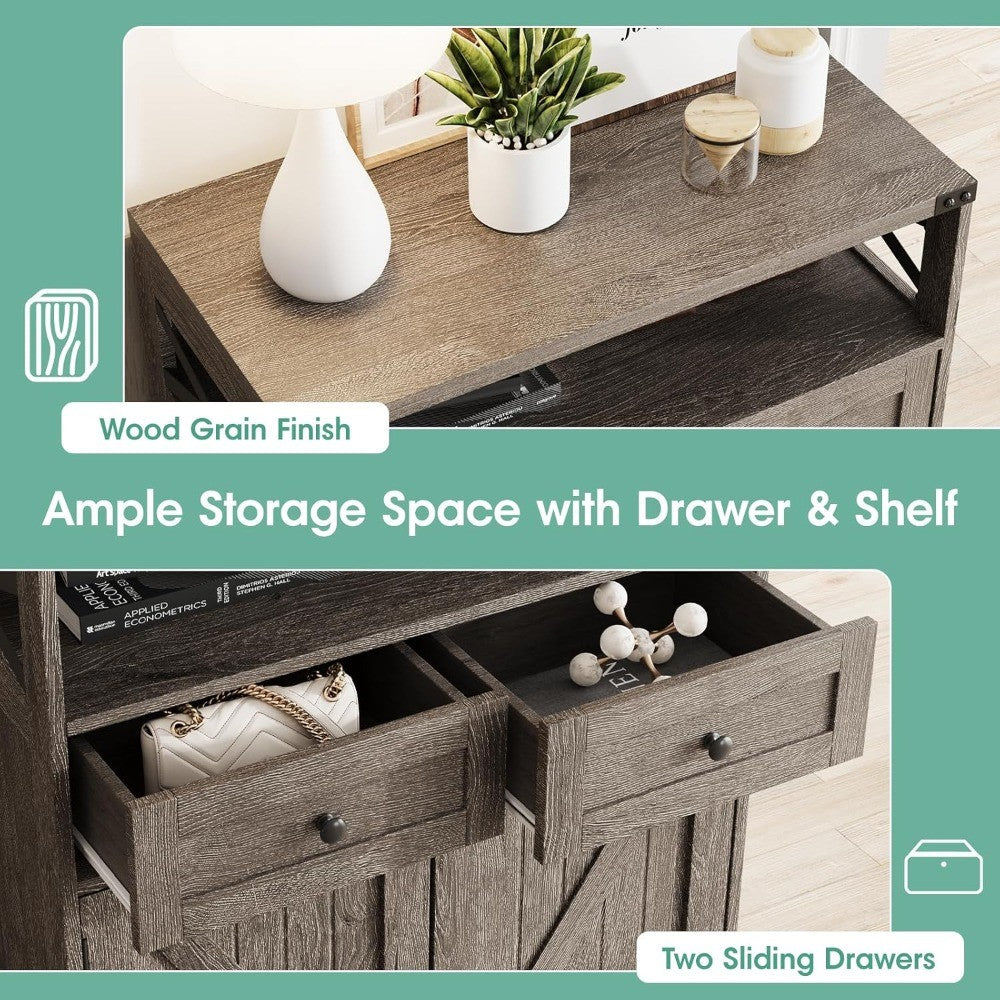 6-Tier Farmhouse Style Shoe Cabinet with Door and 2 Adjustable Shelves Drawers for Storage