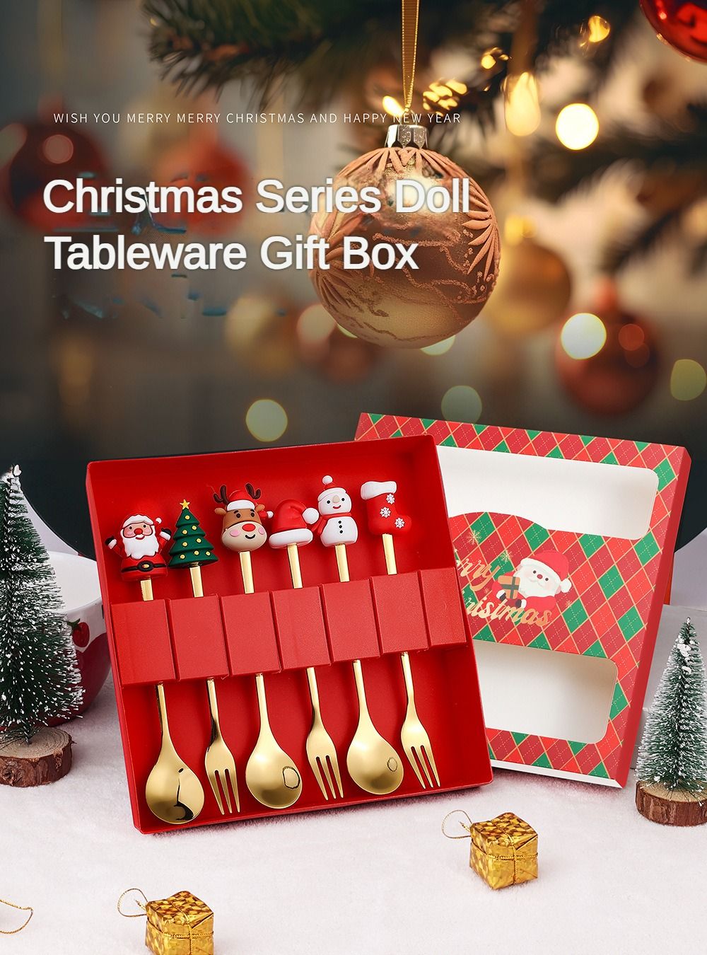 Christmas Themed Cutlery Set Stainless Steel Creative Cartoon Knife Fork Spoon 2/4/6pcs Set Holiday Gift Cutlery Decoration