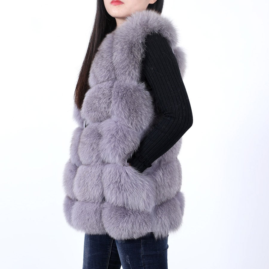 Maomaokong Natural Raccoon Real Fur Coat Ladies Waistcoat Fur Mid-length Winter Warm Real Fur Coat Luxury Women coat Top Vest