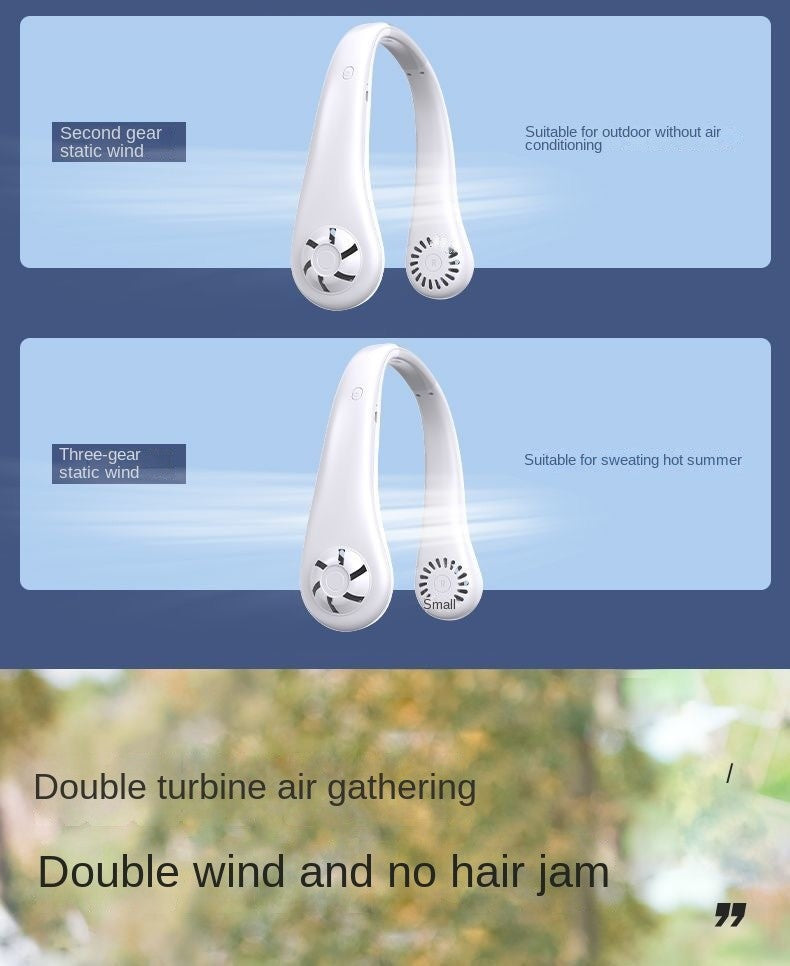 2025 Long endur New Mini Neck Mounted Fan Portable Bladeless Neck Rechargeable Air Cooler 3 Speed Mini Summer Sports Fan Outdoor