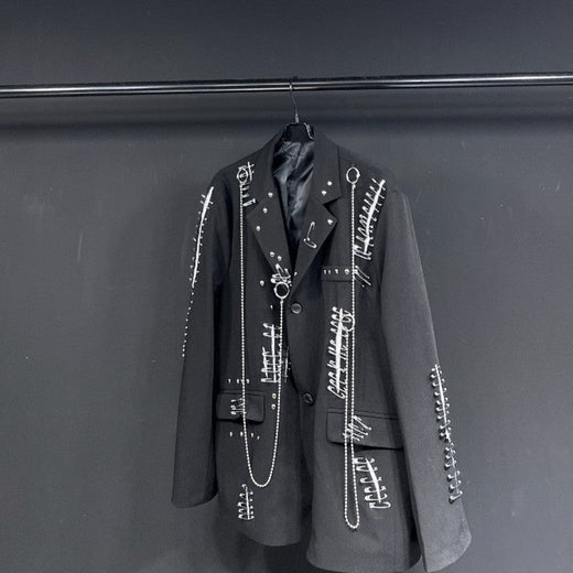 WVGA Autumn Winter New Man Tide Destroyed Metal Punk Rivet Chain Rock Suit Coat Niche Chic Casual Long Sleeved Blazer Ins W14182