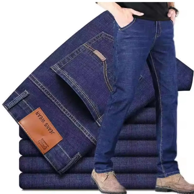 2025New Business Men's Jeans Casual Straight Stretch Fashion Classic Blue Black Work Denim Trousers Male Brand Clothing