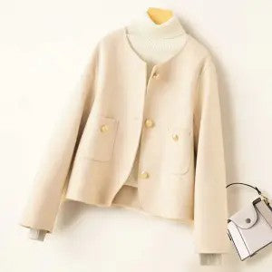 Spring Autumn 2025 New O-Neck Woolen Short Coat Women Female Korean Fashion Single-Breasted High-Quality Wool Jacket Female B733