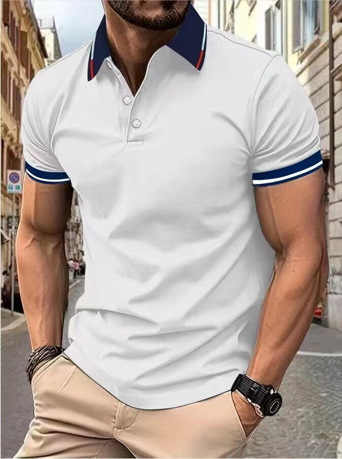 Men's new top Polo shirt T-shirt Summer men's short sleeve color lapel casual fashion white shirt T-shirt men's short sleeve