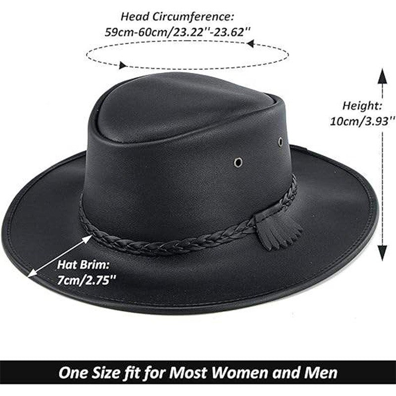 Combhasaki Mens Western Cowgirl Hats with Adjustable String Artificial Leather Wide Brim Outdoor Fashion Unisex Sunshade Cap
