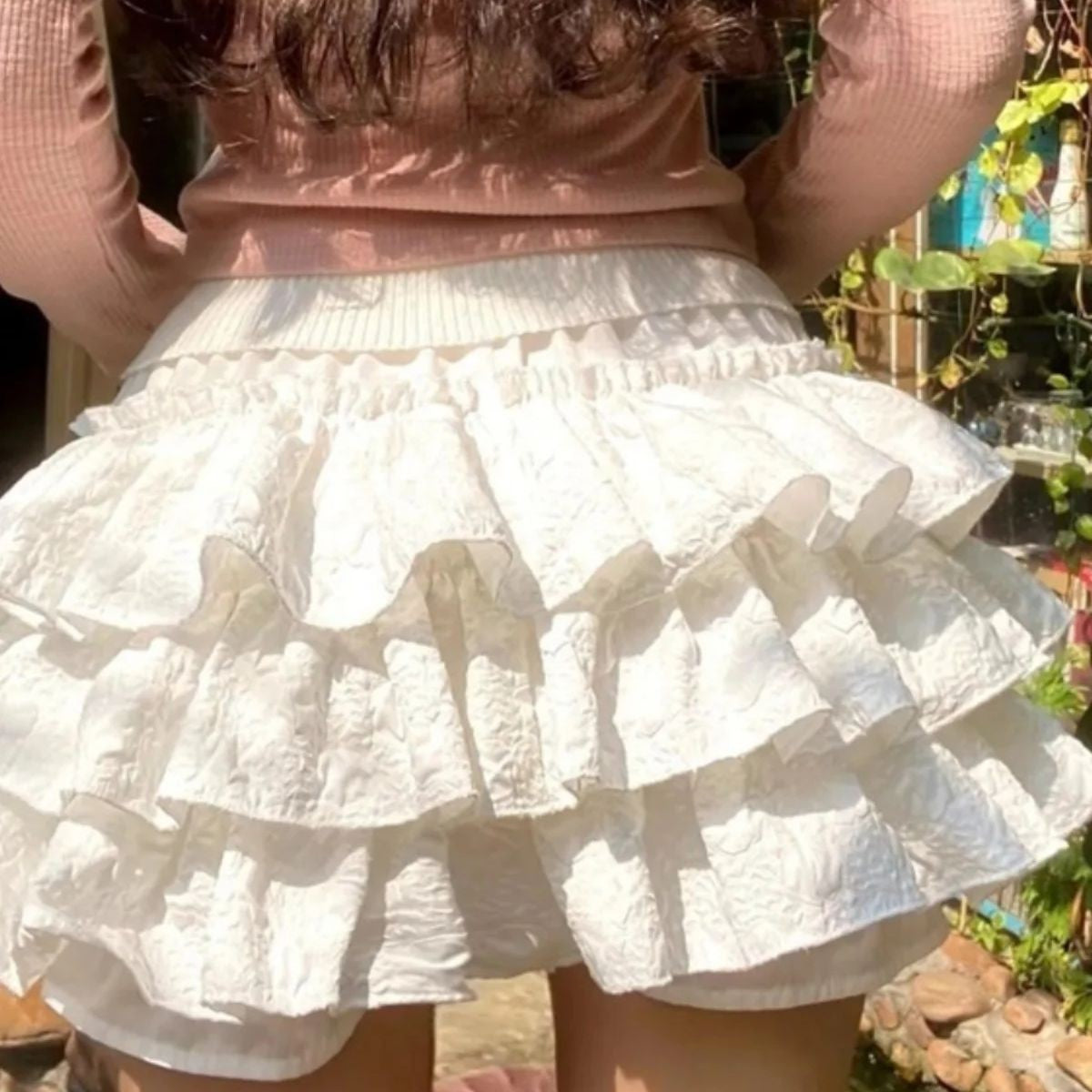 Kawaii Ball Gown Short Skirt Pleated Ruffles Layered High Waist Solid Mini Cake Skirts Lolita Girl Sweet Cute Elastic Waist Y2K