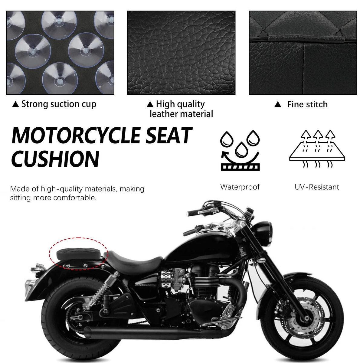 Universal New Motorcycle Black Suction Cup Rear Pillion Passenger Pad Seat For Harley 883 1200 48 Choppers Bobber