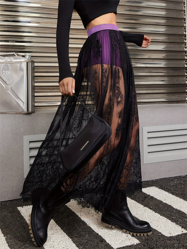 Elegant Party Evening Sexy Dress Lace Dresses for Women 2024 See Through Maxi Dress Bodycon Gothic Lolita Fashion Black Skirt