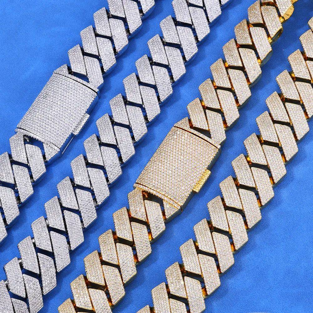 Thick Heavy 15mm Two Rows Prong Setting Cuban Link Chain Iced Out Hip Hop White/18k Gold Plated Necklace Jewelry Women Men Gifts