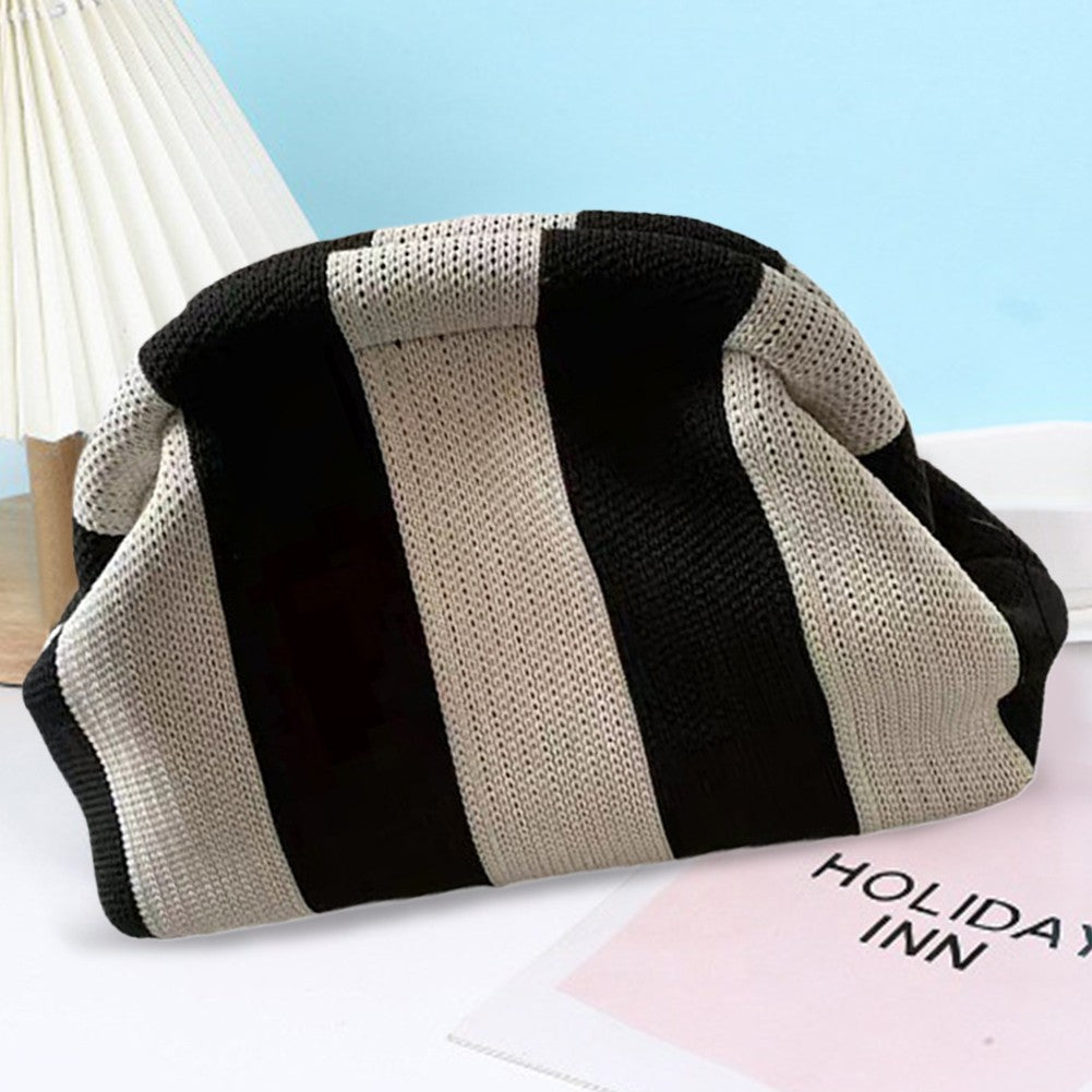 Ladies Crochet Clutch Purses Contrast Color Beach Bags Summer Woven Bags Women's Knitted Dumpling Bag Female Chic Colorblock Bag