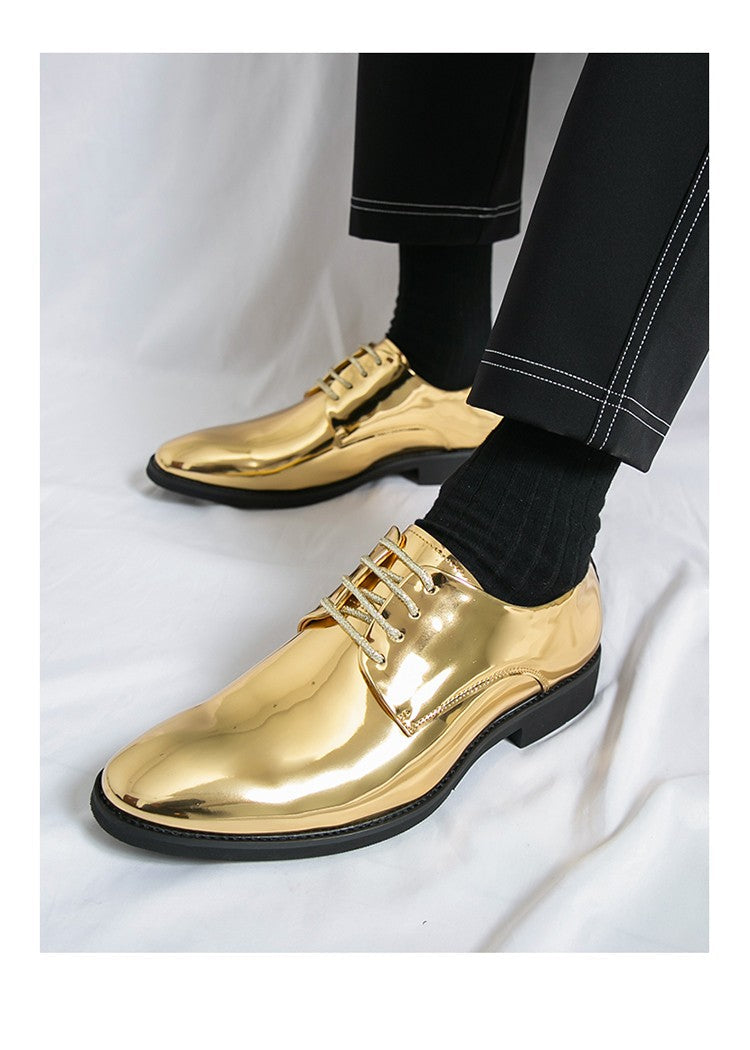 Large Size 38-50 Pointed Leather Shoes Man Business Performance Men's Dress Shoes Luxury Golden Bright Shoes Man Wedding Shoes
