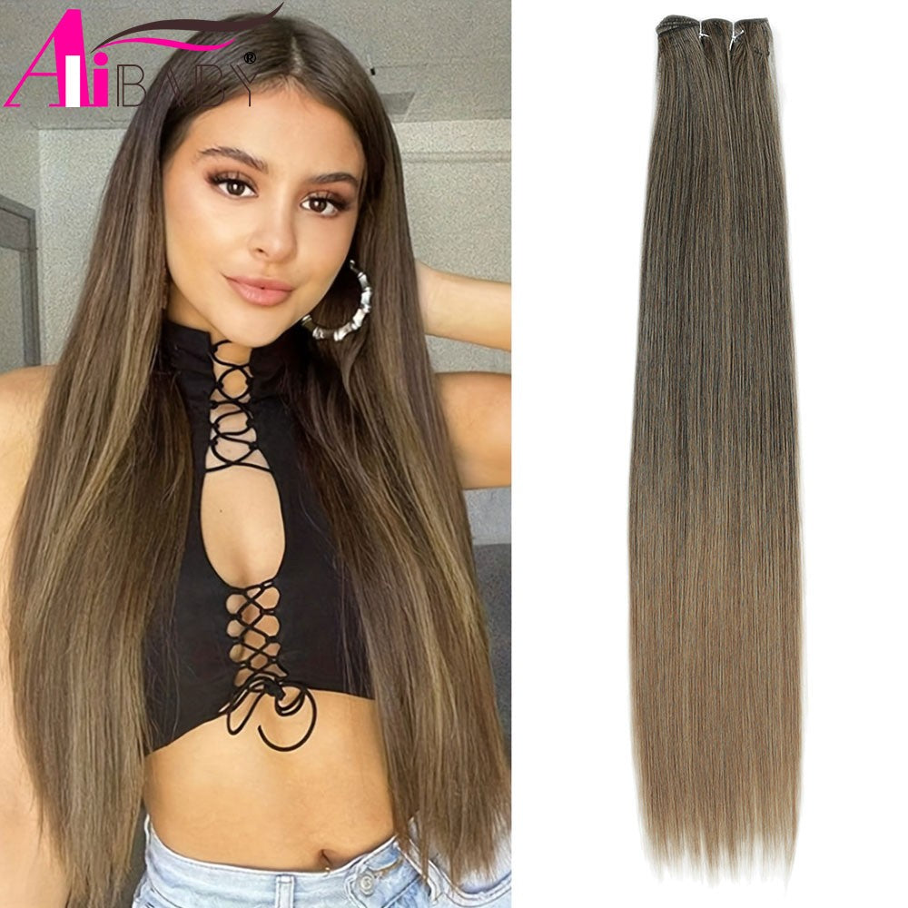 Alibaby Straight Hair Bundles Extensions Smooth Ombre Hair Weaving 26Inch Long Synthetic Straight Hair Bundles Full to End 150g