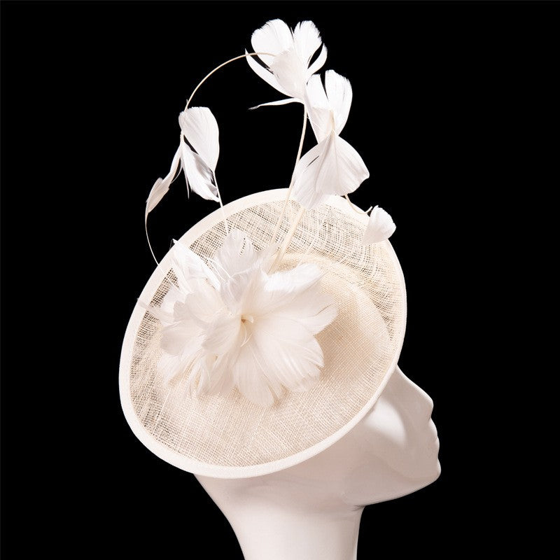 Double hemp yarn pattern design feather accessories big brim sun hat elegant banquet hat wedding beach vacation equestrian hat