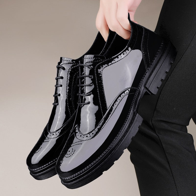 Male Brogue Shoes Thick Bottom Brand Mens Oxfords Shoes Men Patent Leather Fashion Smooth Coiffeur All-match Men's Wedding Shoes
